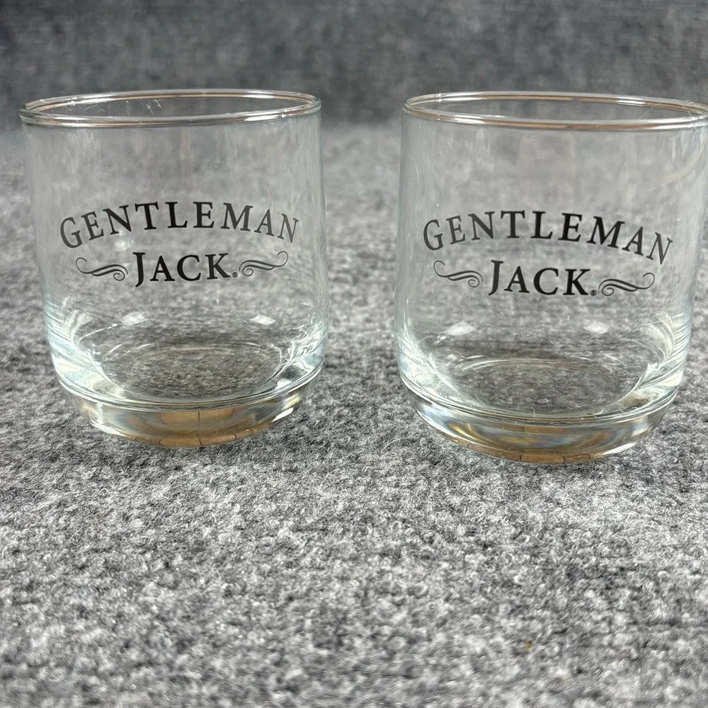 Gentleman Jack Whiskey Rocks‎ Glasses Set of 2 Logo Lowball Tumblers Man Cave
